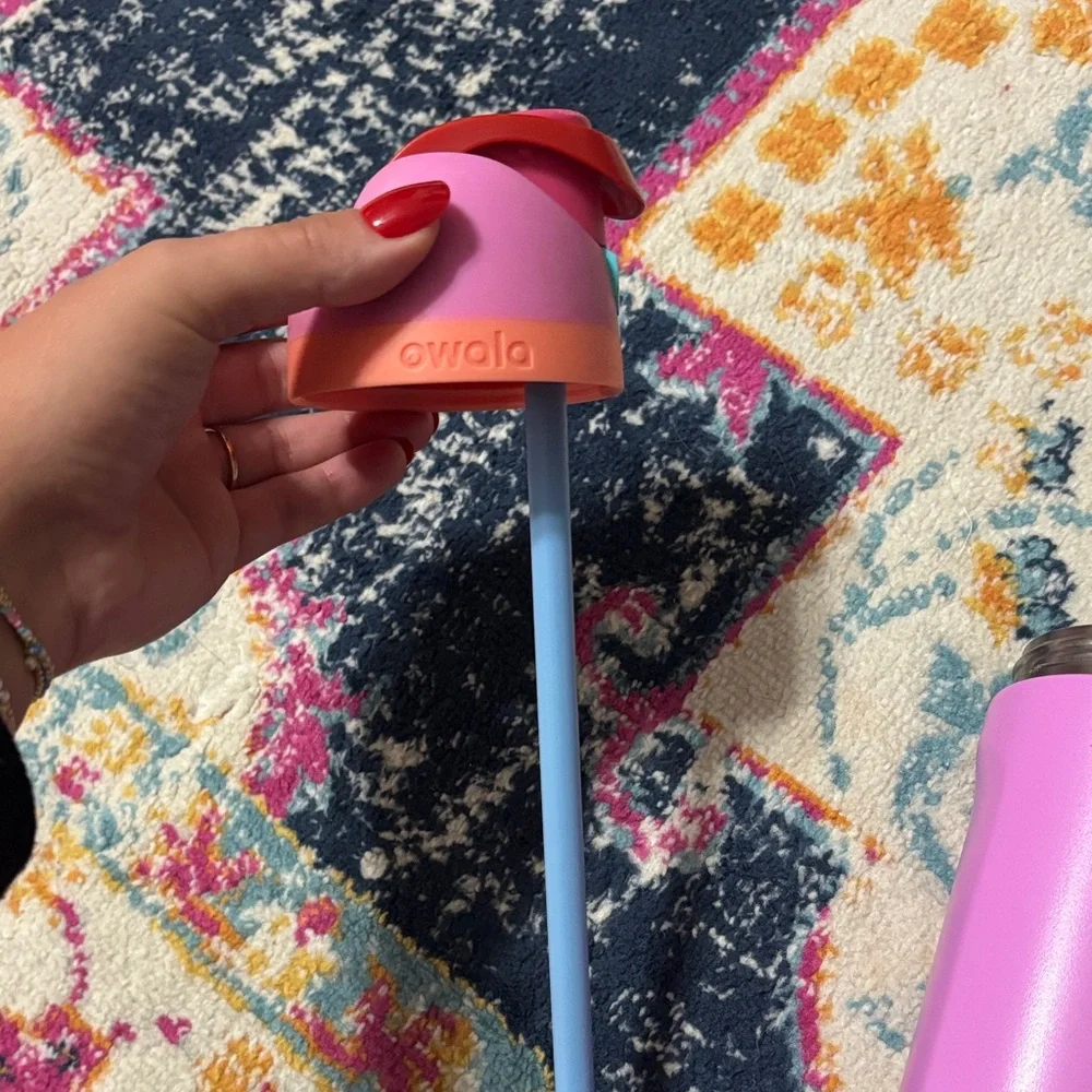 Owola Pink and Orange Tumbler with Straw - Picture 2 of 7